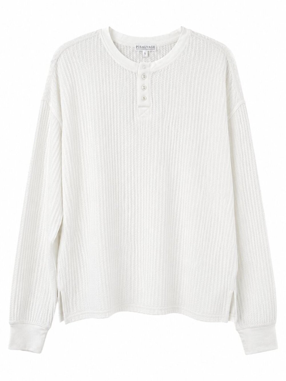 PJ Salvage White Waffle Knit Thermal Henley Long Sleeve Size Large